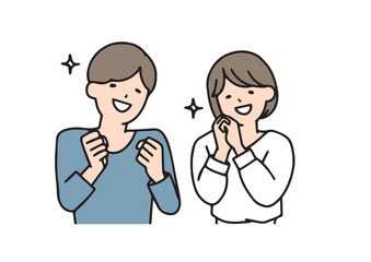 とても喜んでいる夫婦　シンプルな線の人物イラスト