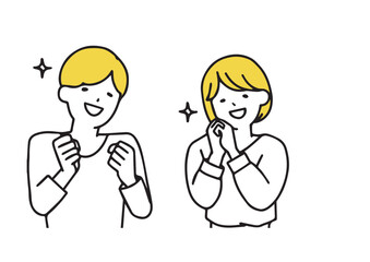 とても喜んでいる夫婦　シンプルな線の人物イラスト