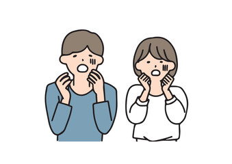 ショックを受けている夫婦　シンプルな線の人物イラスト