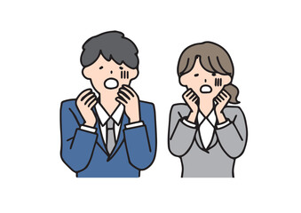 ショックを受けているビジネスマンの男女　シンプルな線の人物イラスト
