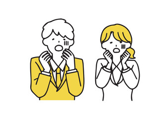 ショックを受けているビジネスマンの男女　シンプルな線の人物イラスト