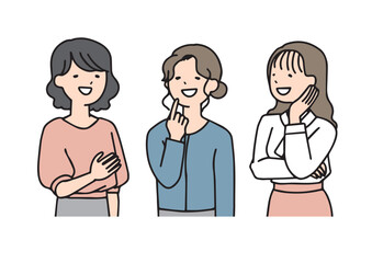楽しく会話する三人の女性　シンプルな線の人物イラスト
