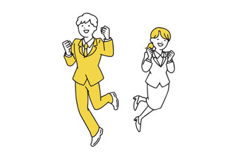 行動力のある新入社員男女　シンプルな線の人物イラスト