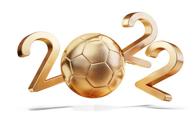 golden year 2022 and golden soccer ball 3d-illustration