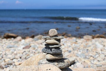 selective focus of stones on the beach