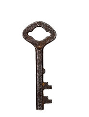 Old rusty antique key isolated cutout