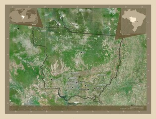 Mato Grosso, Brazil. High-res satellite. Labelled points of cities