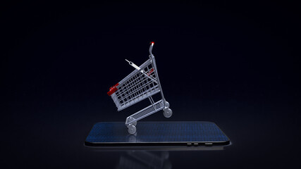 The shopping cart on tablet for e commerces  business 3d rendering.