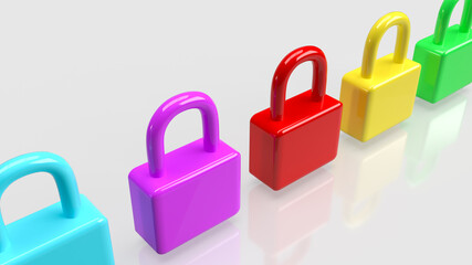 The multi color lock on white background  3d rendering