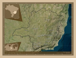 Minas Gerais, Brazil. Low-res satellite. Labelled points of cities