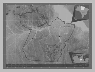 Para, Brazil. Grayscale. Labelled points of cities