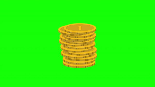 one dollar coin pile icon loop animation with alpha channel, transparent background, ProRes 444