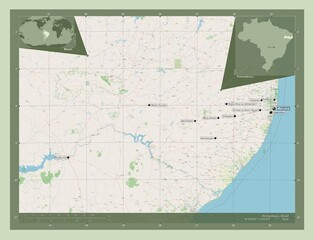 Pernambuco, Brazil. OSM. Labelled points of cities