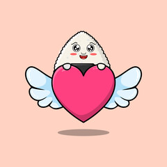 cute cartoon sushi character hiding heart in flat cartoon style illustration 
