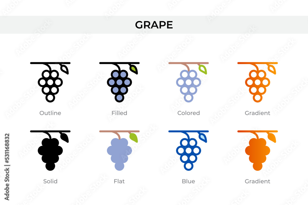Poster grape icon in different style. grape vector icons designed in outline, solid, colored, filled, gradi