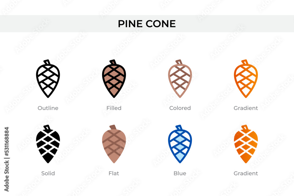 Poster pine cone icon in different style. pine cone vector icons designed in outline, solid, colored, fille