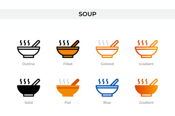 soup icon in different style. soup vector icons designed in outline, solid, colored, filled, gradient, and flat style. Symbol, logo illustration. Vector illustration