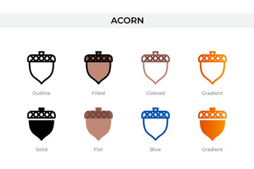 acorn icon in different style. acorn vector icons designed in outline, solid, colored, filled, gradient, and flat style. Symbol, logo illustration. Vector illustration © Aozora