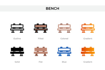 bench icon in different style. bench vector icons designed in outline, solid, colored, filled, gradient, and flat style. Symbol, logo illustration. Vector illustration