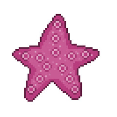 Fototapeta premium An 8-bit retro-styled pixel-art illustration of a pink starfish.
