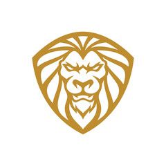 Lion head and shield mascot emblem logo illustration