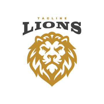 Lion head mascot logo design. Lion line art vector illustration