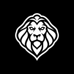 Lion head line art or silhouette logo design. Lion face vector illustration on dark background