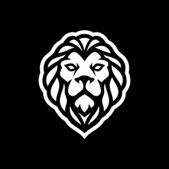 Lion head line art or silhouette logo design. Lion face vector illustration on dark background