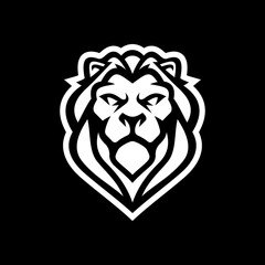 Lion head line art or silhouette logo design. Lion face vector illustration on dark background