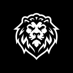 Lion head line art or silhouette logo design. Lion face vector illustration on dark background