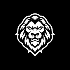 Angry roaring lion head line art or silhouette logo design. Lion face vector illustration on dark background