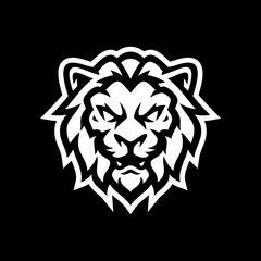 Angry roaring lion head line art or silhouette logo design. Lion face vector illustration on dark background