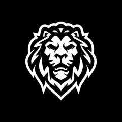 Angry roaring lion head line art or silhouette logo design. Lion face vector illustration on dark background