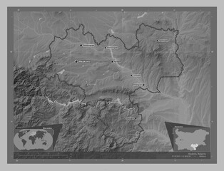 Haskovo, Bulgaria. Grayscale. Labelled points of cities