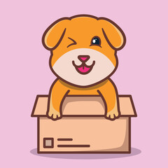 
cute dog in a brown cardboard box