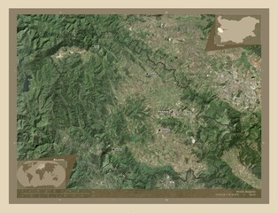 Pernik, Bulgaria. High-res satellite. Labelled points of cities