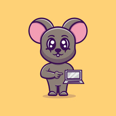 Cute mouse with laptop vector icon illustration