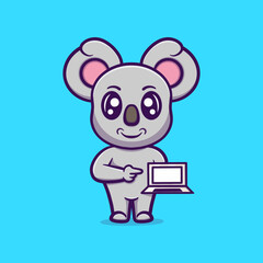 Cute koala with laptop vector icon illustration