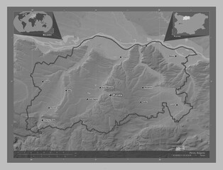 Pleven, Bulgaria. Grayscale. Labelled points of cities