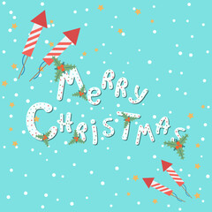 Fototapeta premium Christmas and New Year cartoon style vector illustration. Design for square flyer, banner, invitation card, booklet