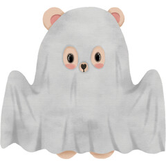 baby bear in ghost suit for Halloween decoration,watercolor style