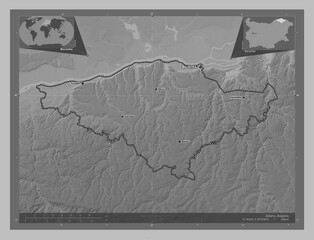 Silistra, Bulgaria. Grayscale. Labelled points of cities