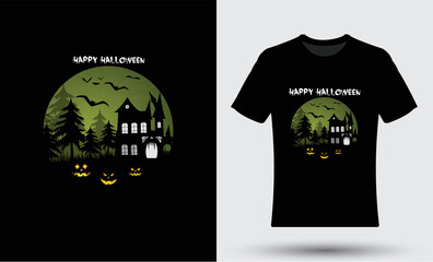 Modern trendy t-shirt design with happy halloween illustration