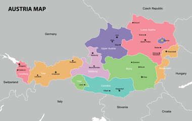 Highly detailed political Austria map
