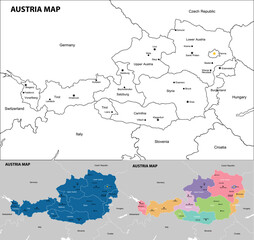 Highly detailed political Austria map