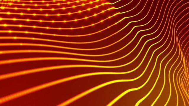 Animation orange neon lines wave abstract background