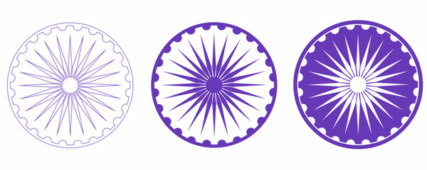 Ashok chakra sign set isolated on white background.dharmahakra Symbol vector