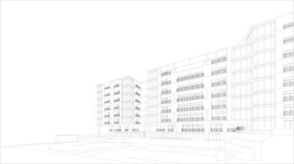 3d wireframe of building. sketch design.Vector