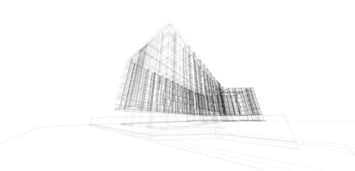 3d wireframe of building. sketch design.Vector