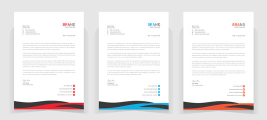 professional letterhead design template with three colors.